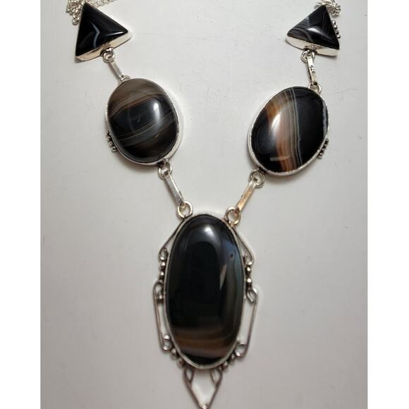 Striking Black Agate Necklace - Sterling Silver Statement Jewelry - Picture 9 of 10